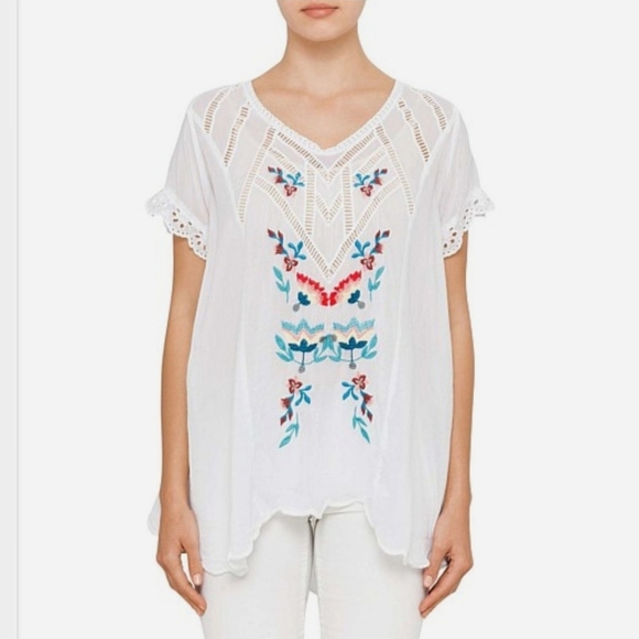 JOHNNY WAS VARA BLOUSE Flared Sheer Lightweight Floral Embroidered White Size S - Picture 10 of 15